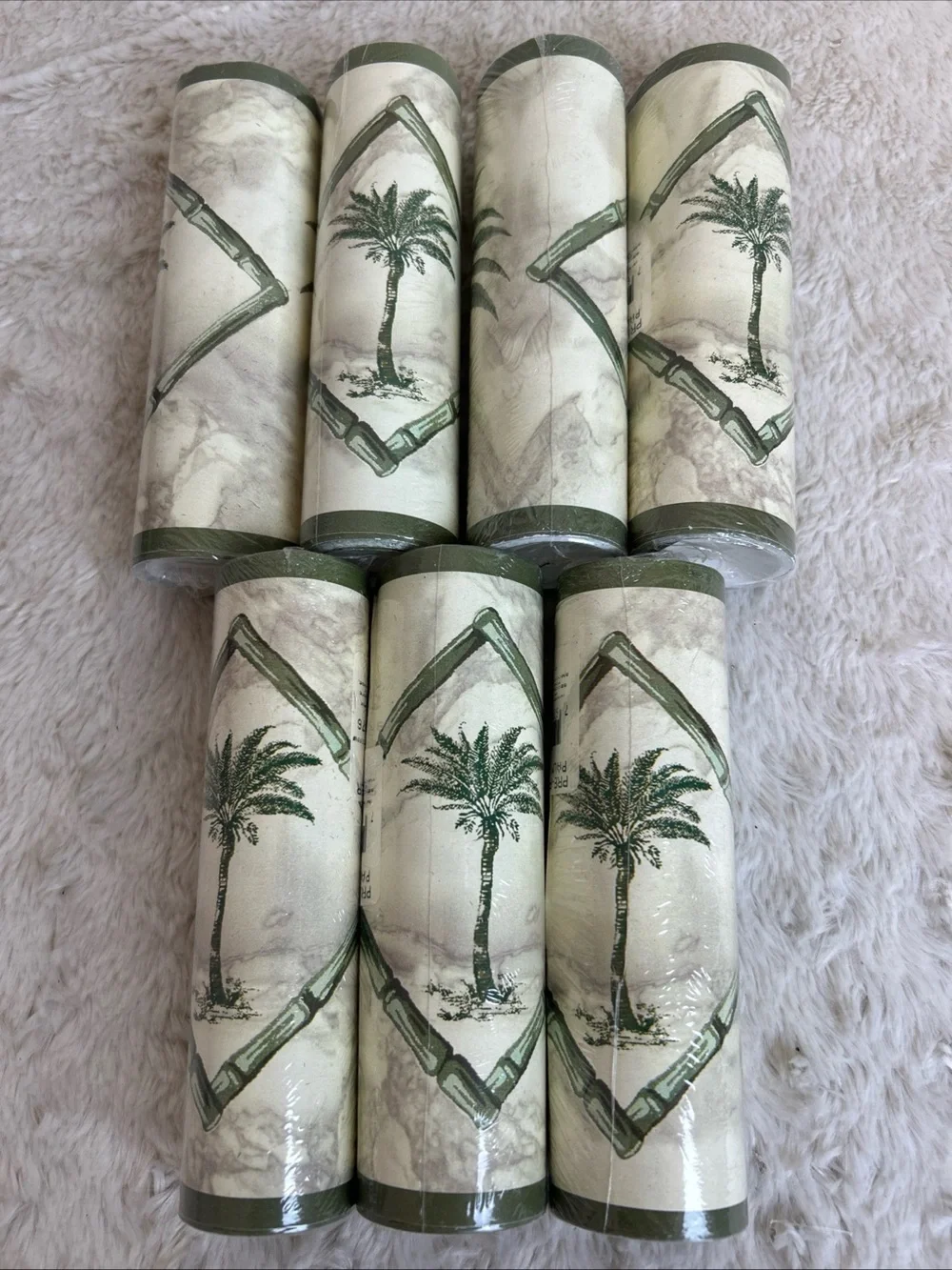 Palm Breeze Tree Bamboo Diamond Frame Marble Green Wallpaper Border 6